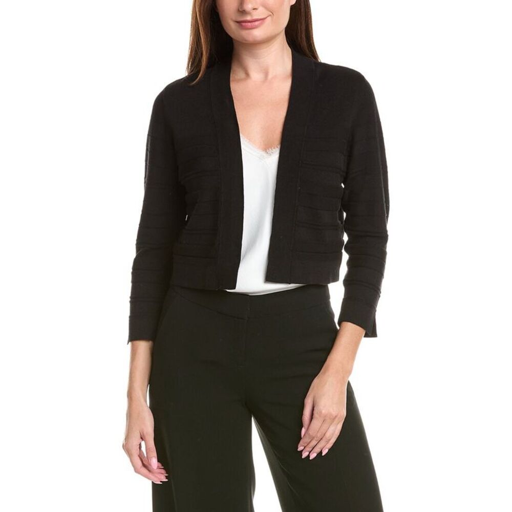 Jones New York Womens Cropped Striped Stitch Shrug, Black